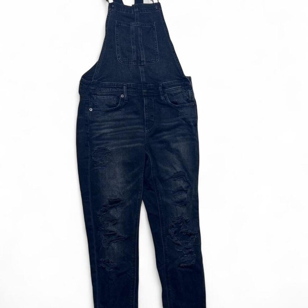 American Eagle Tomgirl Ripped Denim Black Cotton Jeans Bib Overalls Womens Small